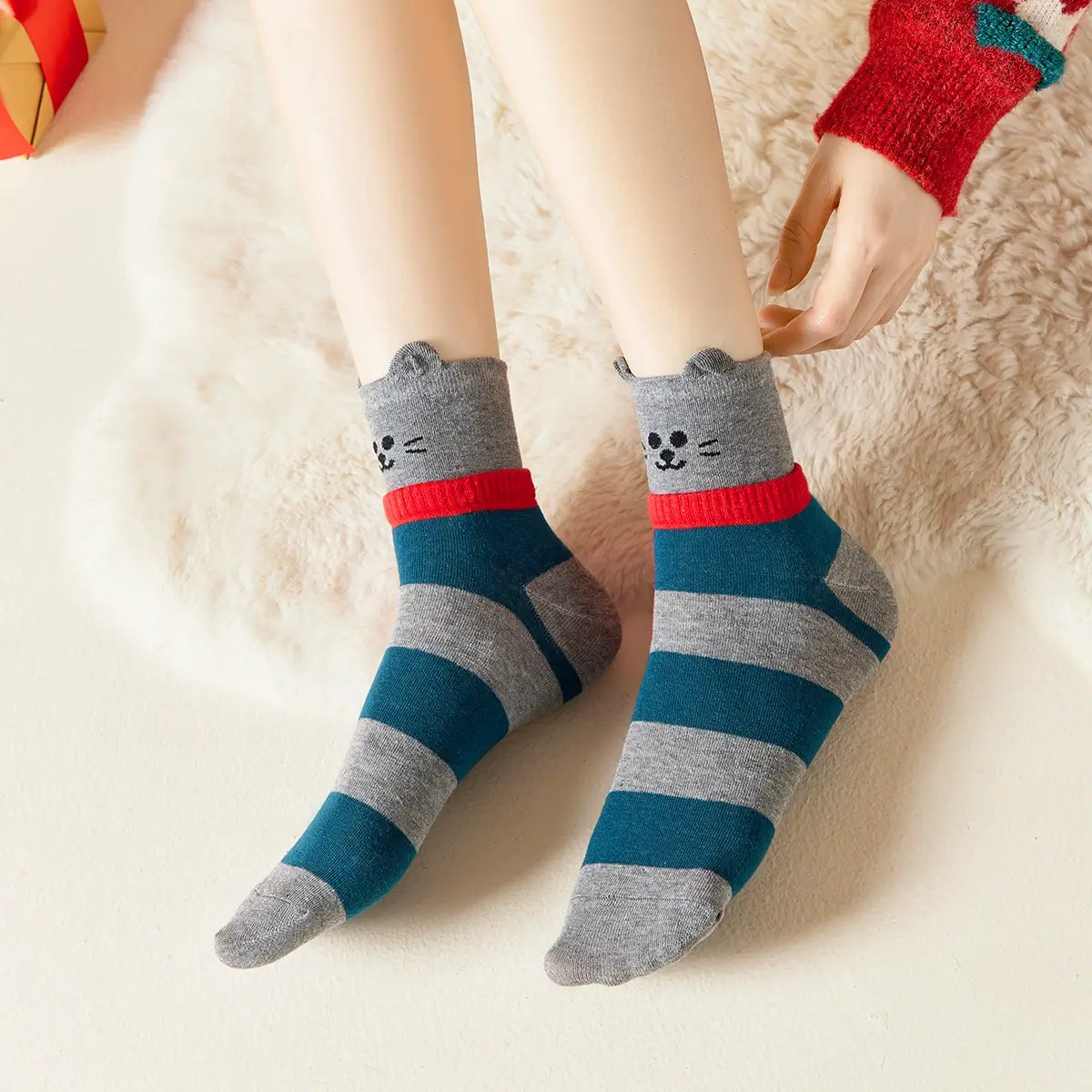 Chaussettes Animaux 3D Tricotées Main - Coton Double Couche - Motif Animaux - Taille Unique (21,8x25,9 Cm) - Pour Femme, Homme, Enfant - 3