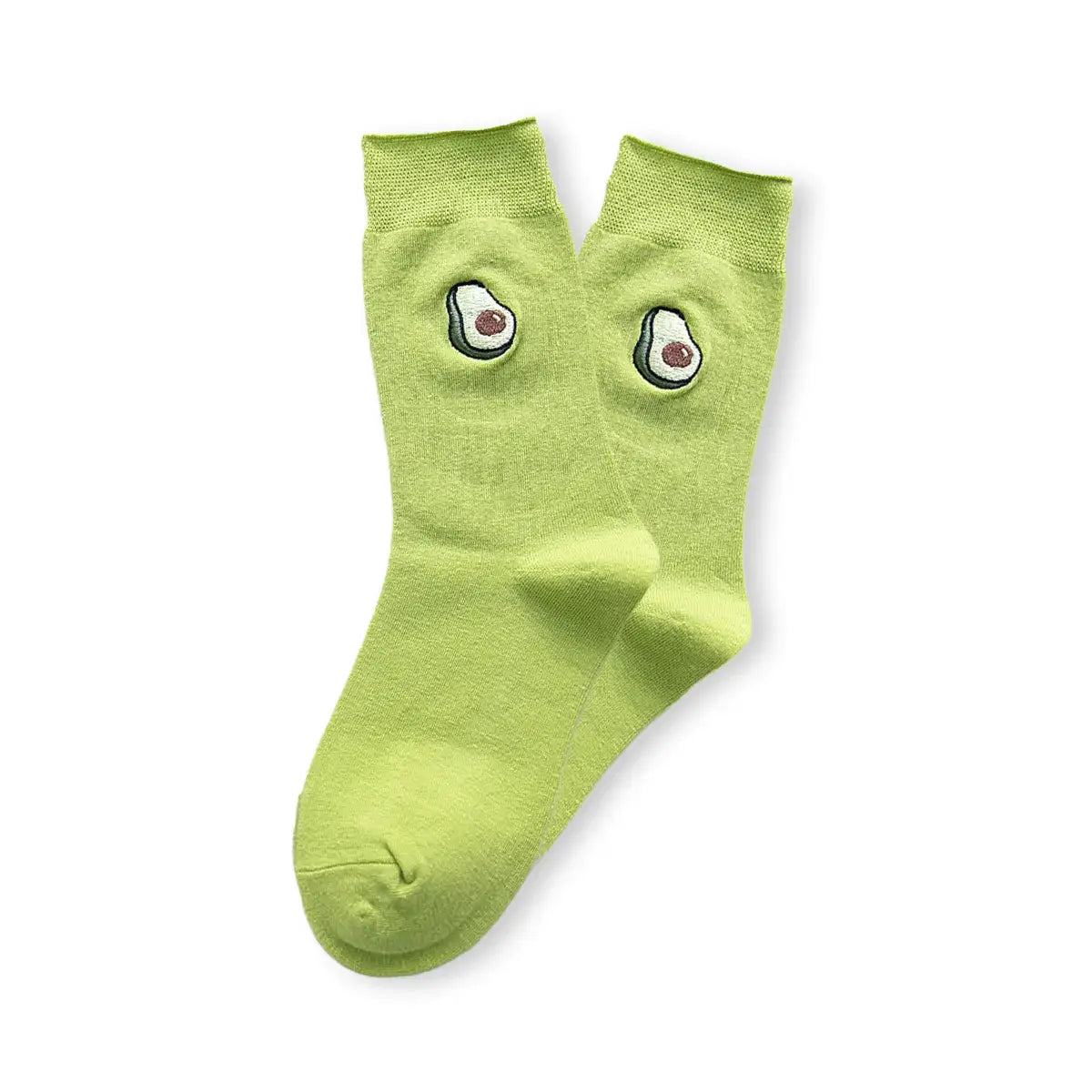 Chaussettes vert clair avec un avocat brodé | Chaussettes abordables et de haute qualité | Un excellent choix pour les adultes qui aiment les chaussettes fantaisie originales 