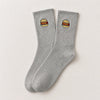 Chaussettes gris adultes en coton avec un burger brodé | Chaussettes abordables et de haute qualité | Un excellent choix pour les adultes qui aiment la nourriture et les burgers |