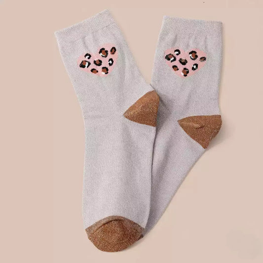 Chaussettes hautes lurex coeur léopard 