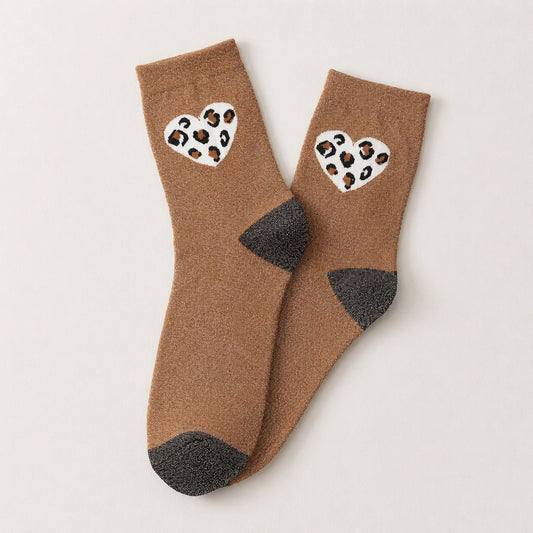 Chaussettes Hautes Coeur Léopard