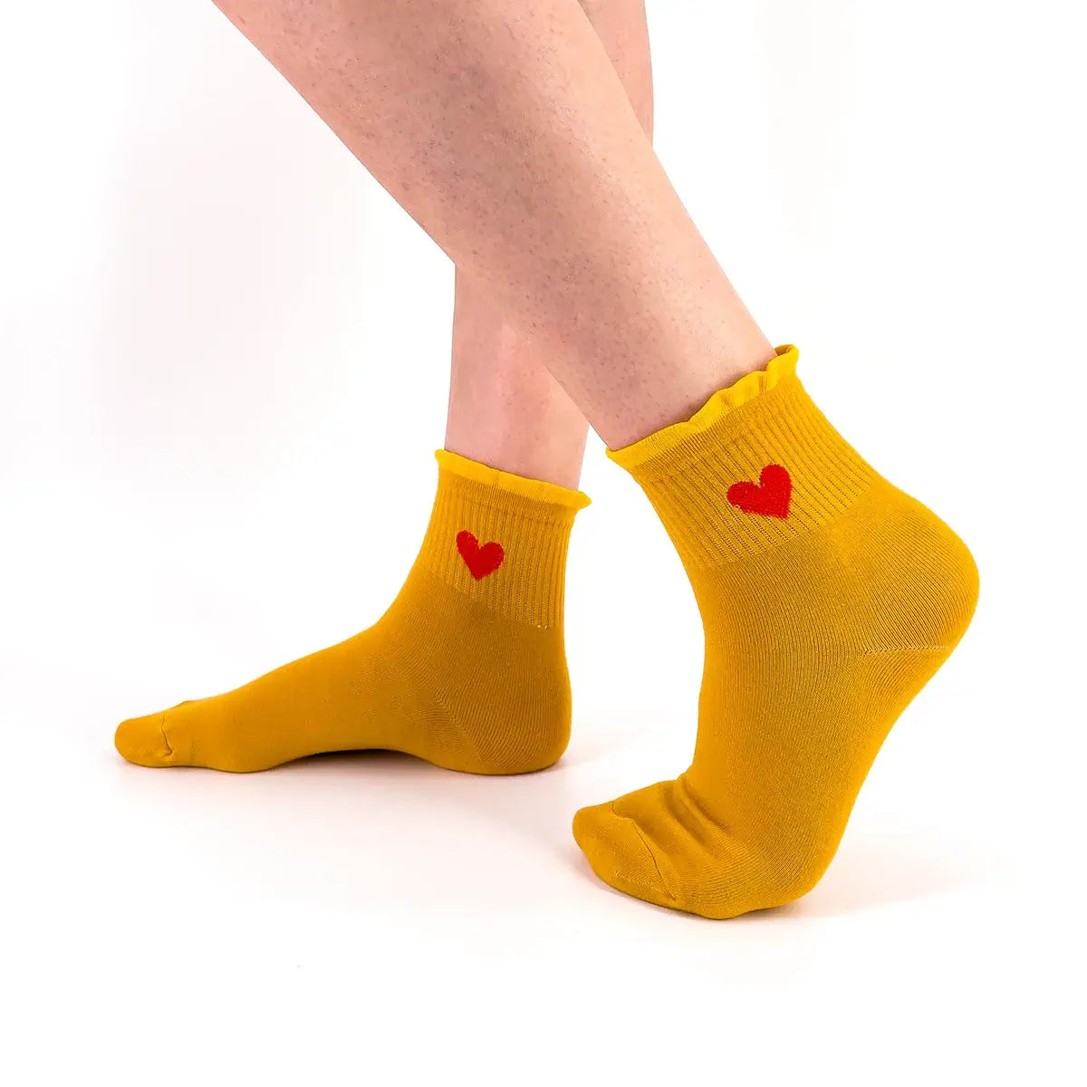 Chaussette haute avec cœur brodé et bord volanté dentelle