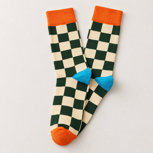 Chaussettes hautes motif damier pour homme