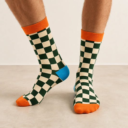 Chaussettes hautes motif damier pour homme