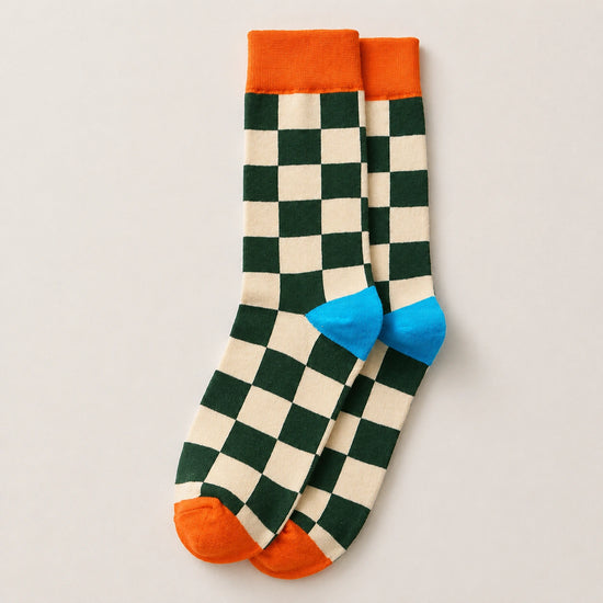 Chaussettes hautes motif damier pour homme