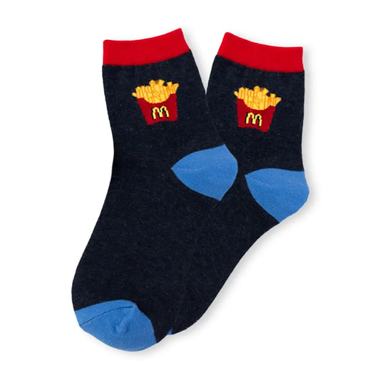 Chaussettes montantes colorées motifs fast food / street food : burger, frites, glace et cupcake 