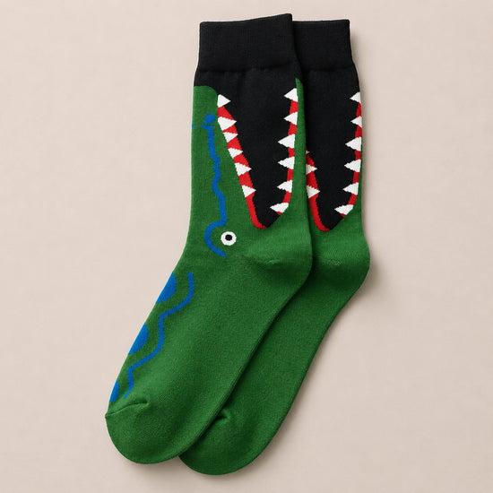 Chaussettes hautes pour homme. Motif mâchoire de crocodile ou de requin. 