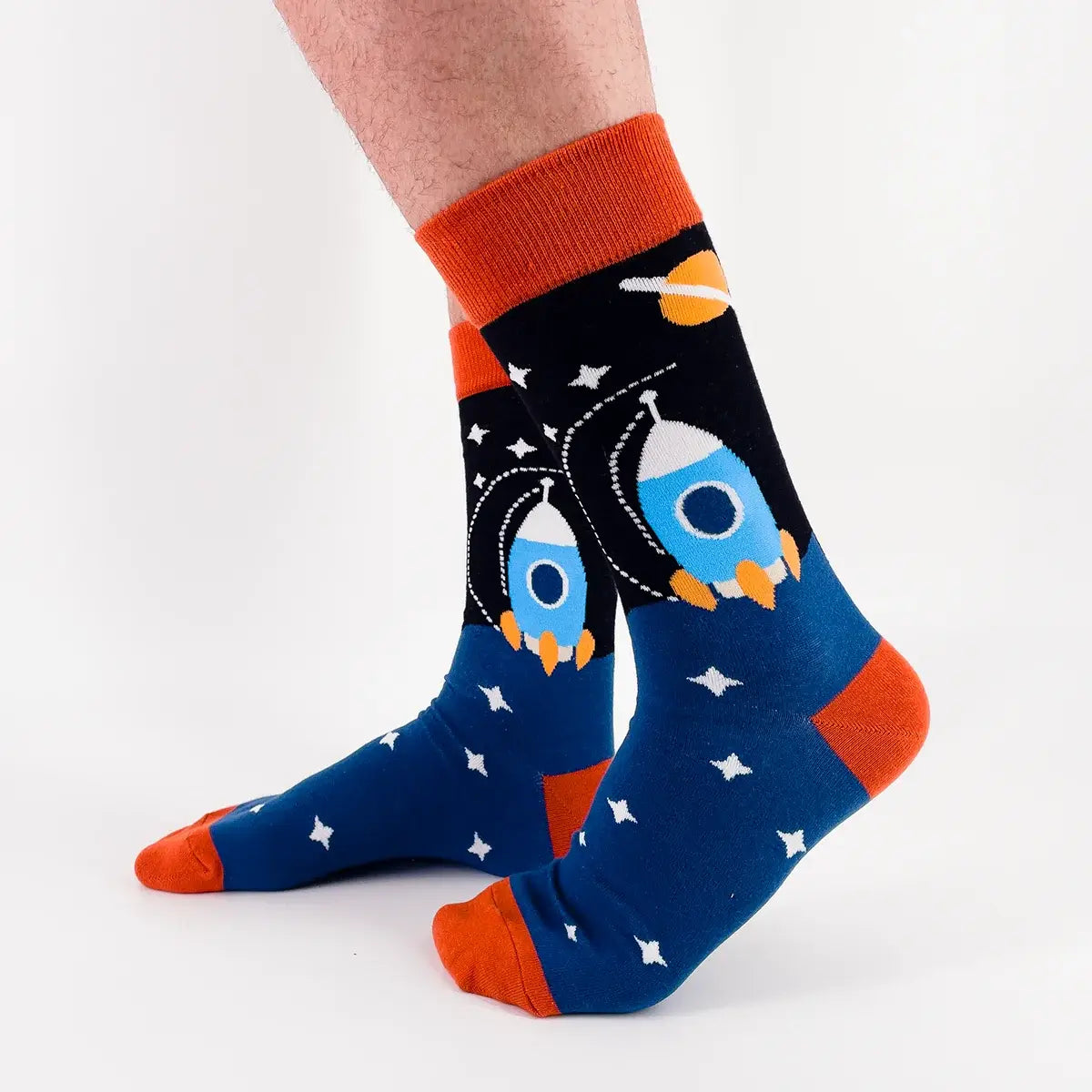Chaussette haute homme motif espace.