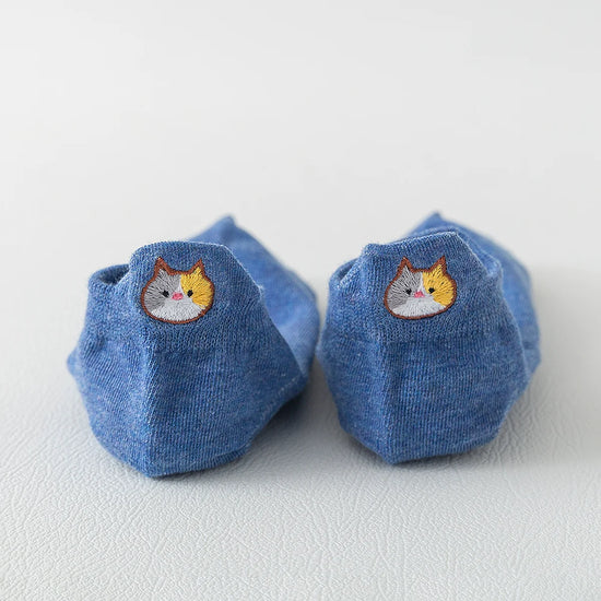 Chaussettes bleues en coton à languette chat pour femme | Chaussettes confortables et élégantes | Idéales pour le quotidien ou les occasions spéciales | Disponibles en plusieurs couleurs et tailles