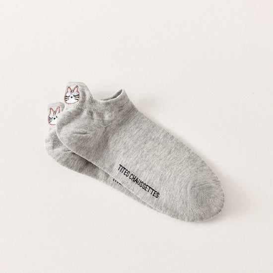 Chaussettes grises en coton à languette chat pour femme | Chaussettes confortables et élégantes | Idéales pour le quotidien ou les occasions spéciales | Disponibles en plusieurs couleurs et tailles