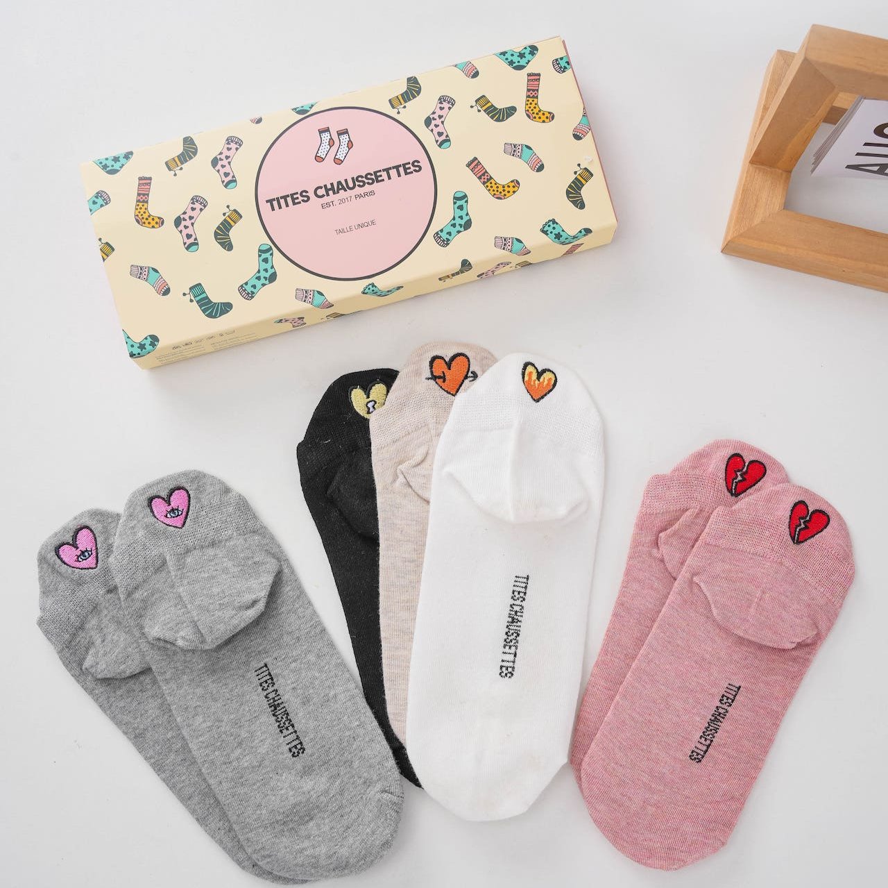 Lot de 5 chaussettes coeur à message