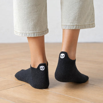 Chaussettes languette, motif panda, coloris noir 