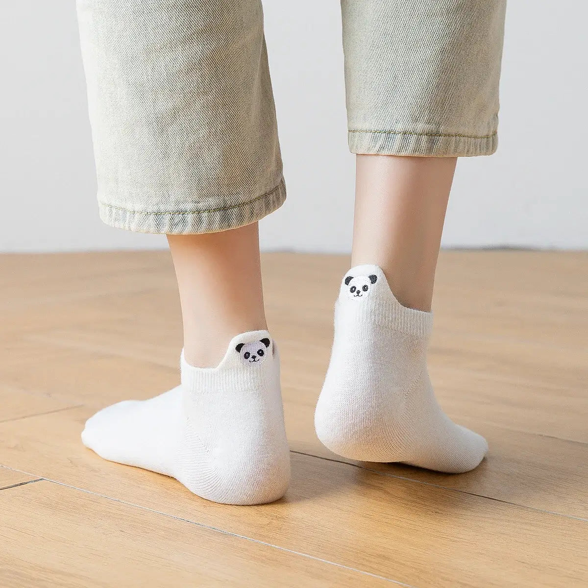 Chaussettes languette, motif panda, coloris blanc 