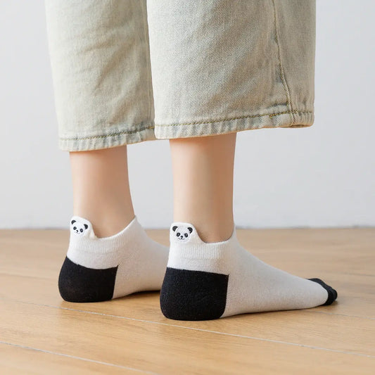 Chaussettes languette, motif panda, coloris blanc et noir