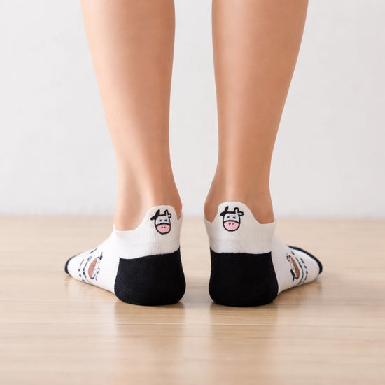 Chaussettes en coton à languette à motif vaches pour femme | Chaussettes élégantes et confortables | Disponibles en plusieurs couleurs.