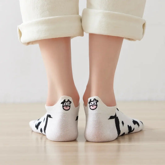 Chaussettes en coton à languette à motif vaches pour femme | Chaussettes élégantes et confortables | Disponibles en plusieurs couleurs.