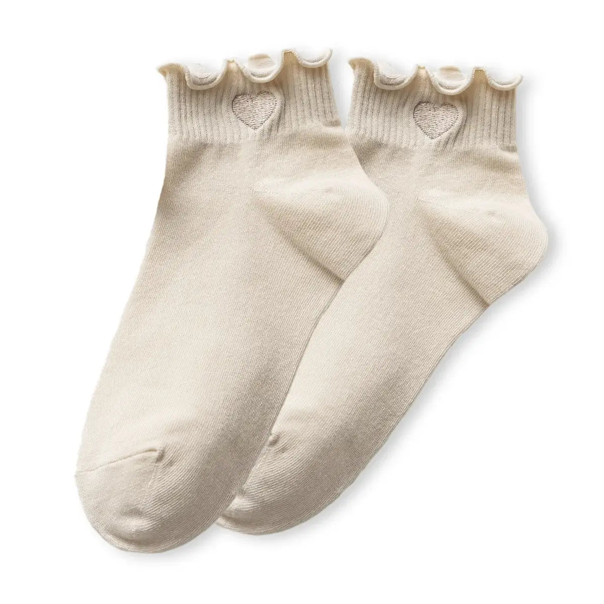 Chaussette courte unie avec cœur brodé et finition dentelle