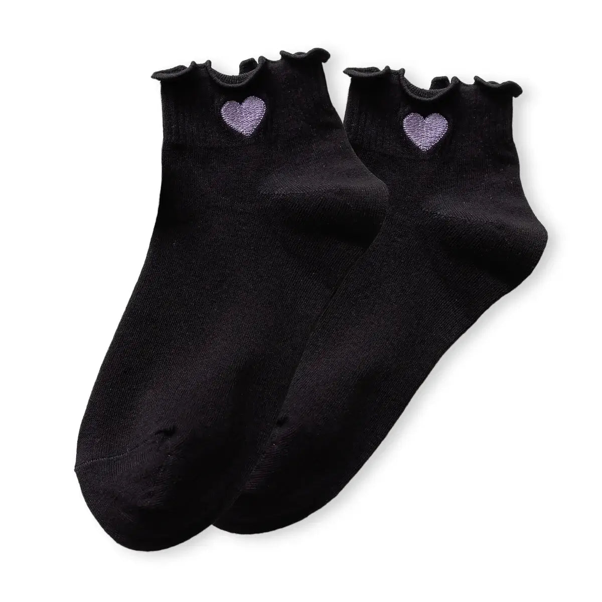 Chaussette courte unie avec cœur brodé et finition dentelle