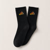 Chaussettes hautes sport, matière côtelée pour un bon ajustement, part de pizza brodée sur le côté