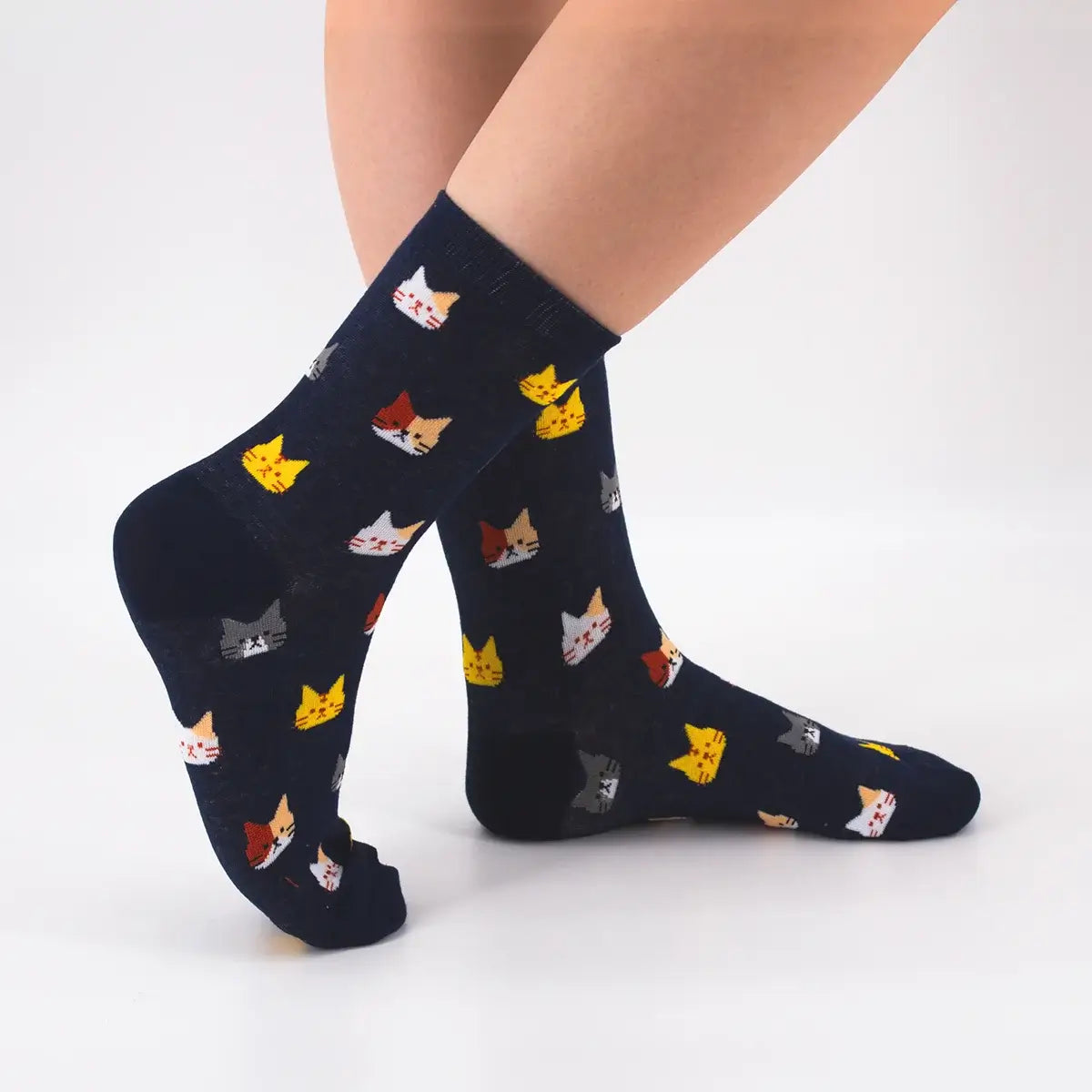 Chaussettes montantes, motif petites têtes de chats