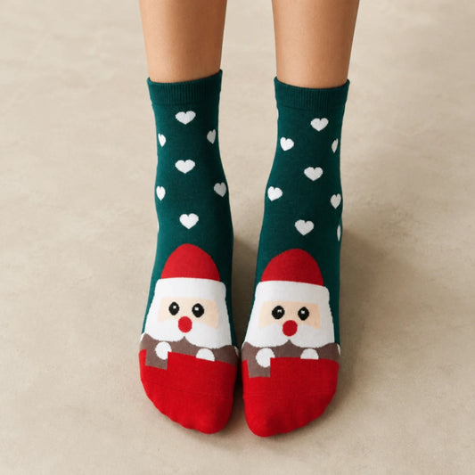 Chaussettes hautes de Noël coeur, motifs Père Noël, Renne, Bonhomme de Neige et Ours 