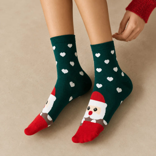 Chaussettes hautes de Noël coeur, motifs Père Noël, Renne, Bonhomme de Neige et Ours 