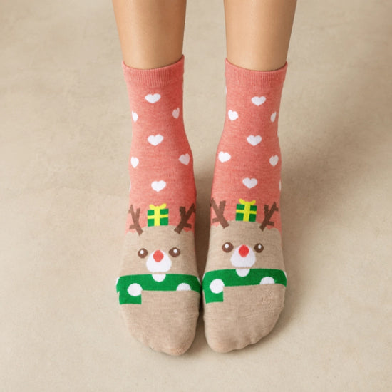 Chaussettes hautes de Noël coeur, motifs Père Noël, Renne, Bonhomme de Neige et Ours 