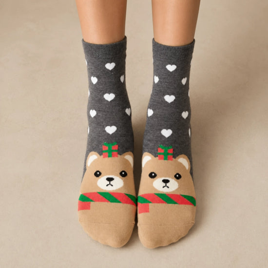 Chaussettes hautes de Noël coeur, motifs Père Noël, Renne, Bonhomme de Neige et Ours 
