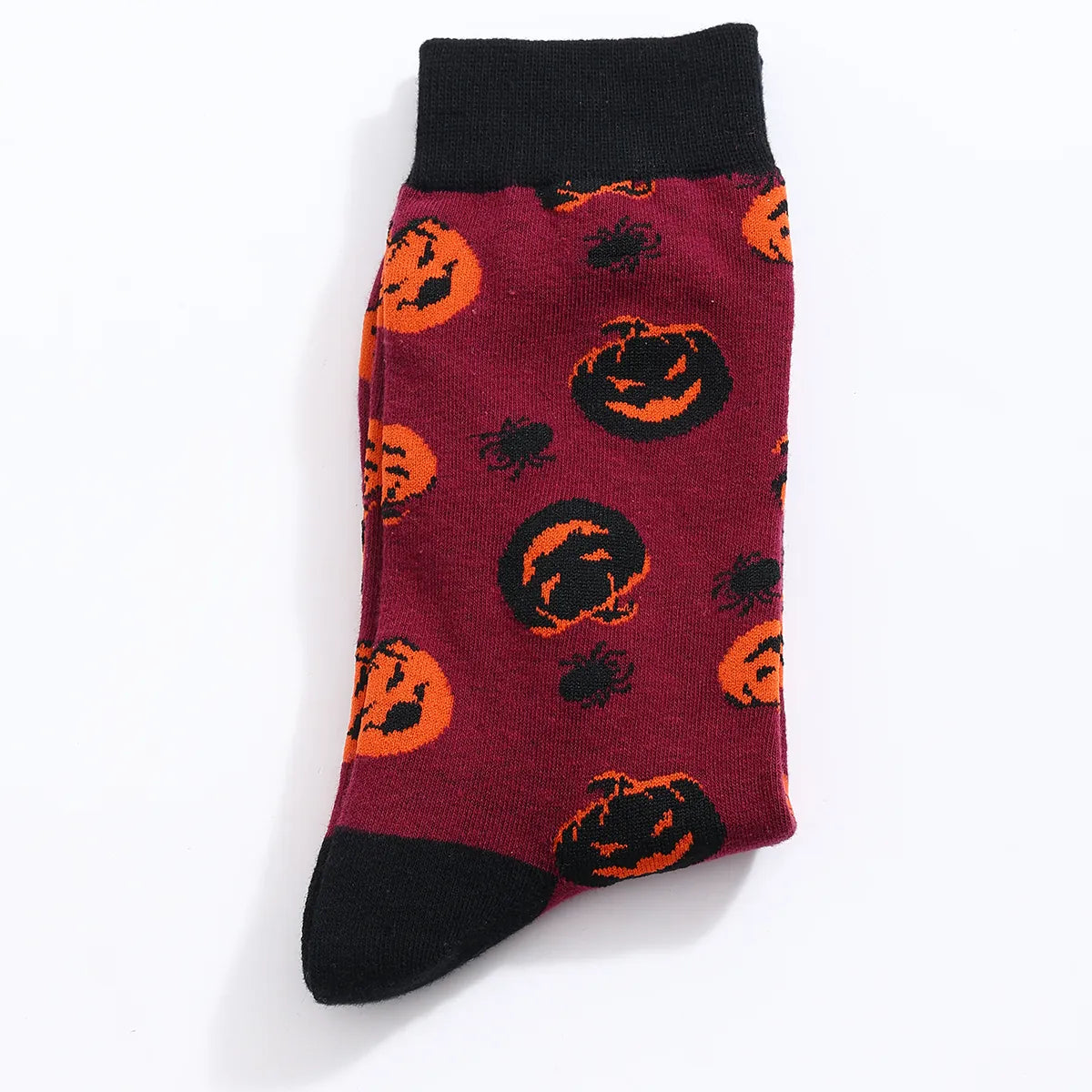 Chaussettes hautes homme Halloween taille 38-45. Confortables et extensibles, avec motifs citrouilles et araignées. Style festif garanti.