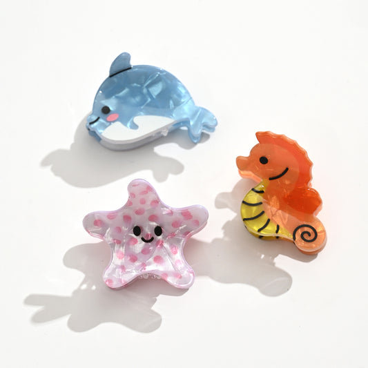 Lot de 3 pinces animaux marins, taille environ 3 cm. Accessoires cheveux fantaisie adaptés aux adultes et aux enfants, légers et pratiques.