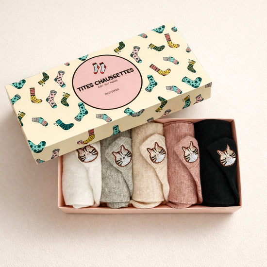 Lot de 5 chaussettes en coton à languette chat pour femme | Chaussettes confortables et élégantes | Idéales pour le quotidien ou les occasions spéciales | Disponibles en plusieurs couleurs et tailles