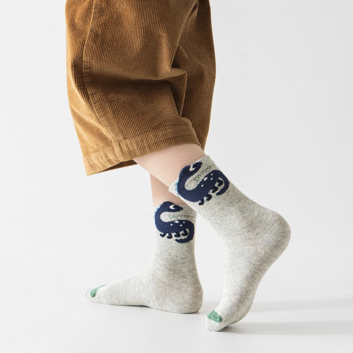 Lot de 5 chaussettes enfants garçon. Coloris bleu/gris/vert. Motif dinosaure. 