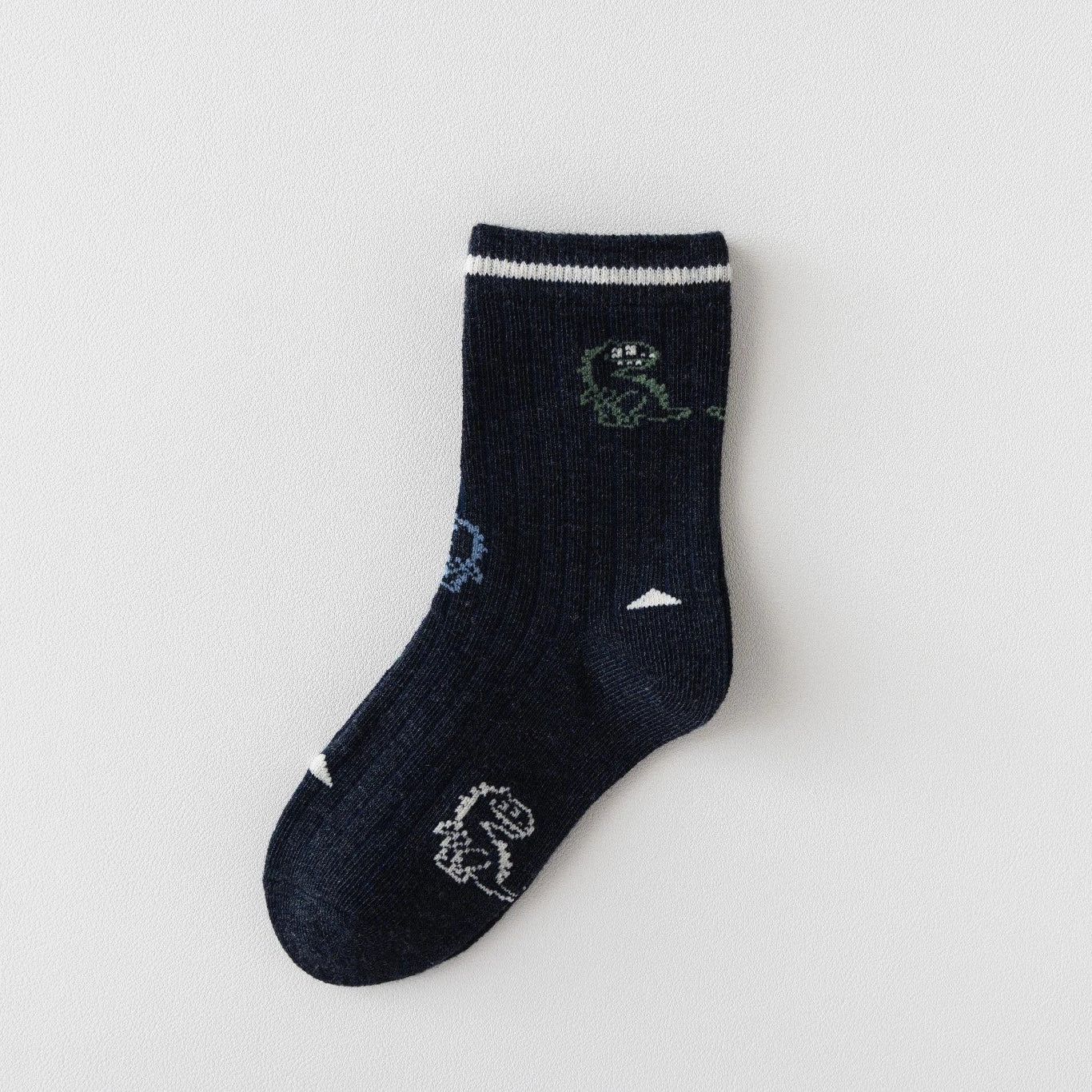Lot de 5 chaussettes enfants garçon. Coloris bleu/gris/vert. Motif dinosaure. 