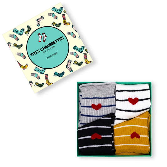 Lot de Chaussettes en coton rayées avec un petit cœur brodé | Chaussettes confortables et élégantes | Idéales pour le quotidien ou les occasions spéciales | Disponibles en plusieurs couleurs