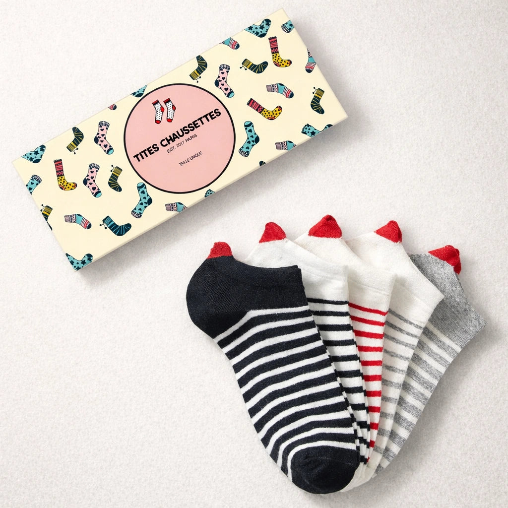 Lot de Chaussettes rayure en coton à motif cœur marine pour femme | Chaussettes douces et respirantes | Un cadeau parfait pour les femmes de tous âges | Disponibles à un prix abordable.