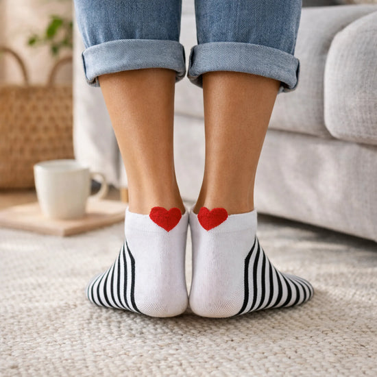 Lot de Chaussettes rayure en coton à motif cœur marine pour femme | Chaussettes douces et respirantes | Un cadeau parfait pour les femmes de tous âges | Disponibles à un prix abordable.