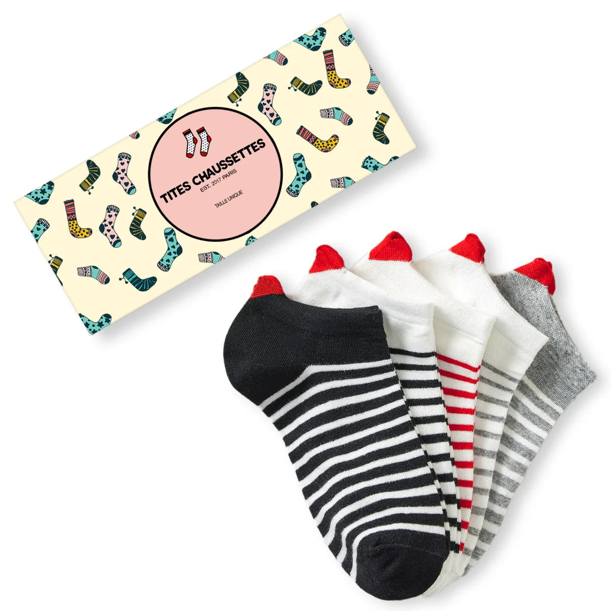 Lot de Chaussettes rayure en coton à motif cœur marine pour femme | Chaussettes douces et respirantes | Un cadeau parfait pour les femmes de tous âges | Disponibles à un prix abordable.