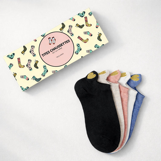 Coffrets Chaussettes en coton à languette cœur doré pour femme | Chaussettes confortables et élégantes | Idéales pour le quotidien ou les occasions spéciales | Disponibles en plusieurs couleurs