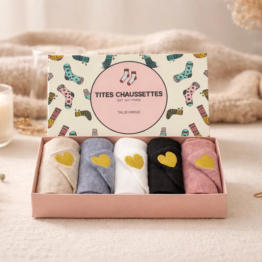 Coffrets Chaussettes en coton à languette cœur doré pour femme | Chaussettes confortables et élégantes | Idéales pour le quotidien ou les occasions spéciales | Disponibles en plusieurs couleurs