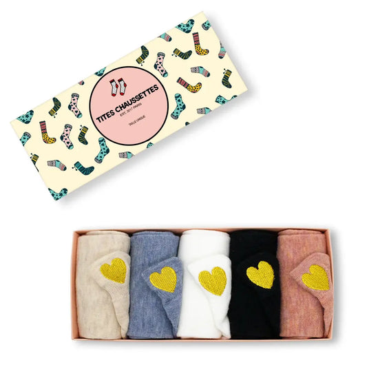 Coffrets Chaussettes en coton à languette cœur doré pour femme | Chaussettes confortables et élégantes | Idéales pour le quotidien ou les occasions spéciales | Disponibles en plusieurs couleurs