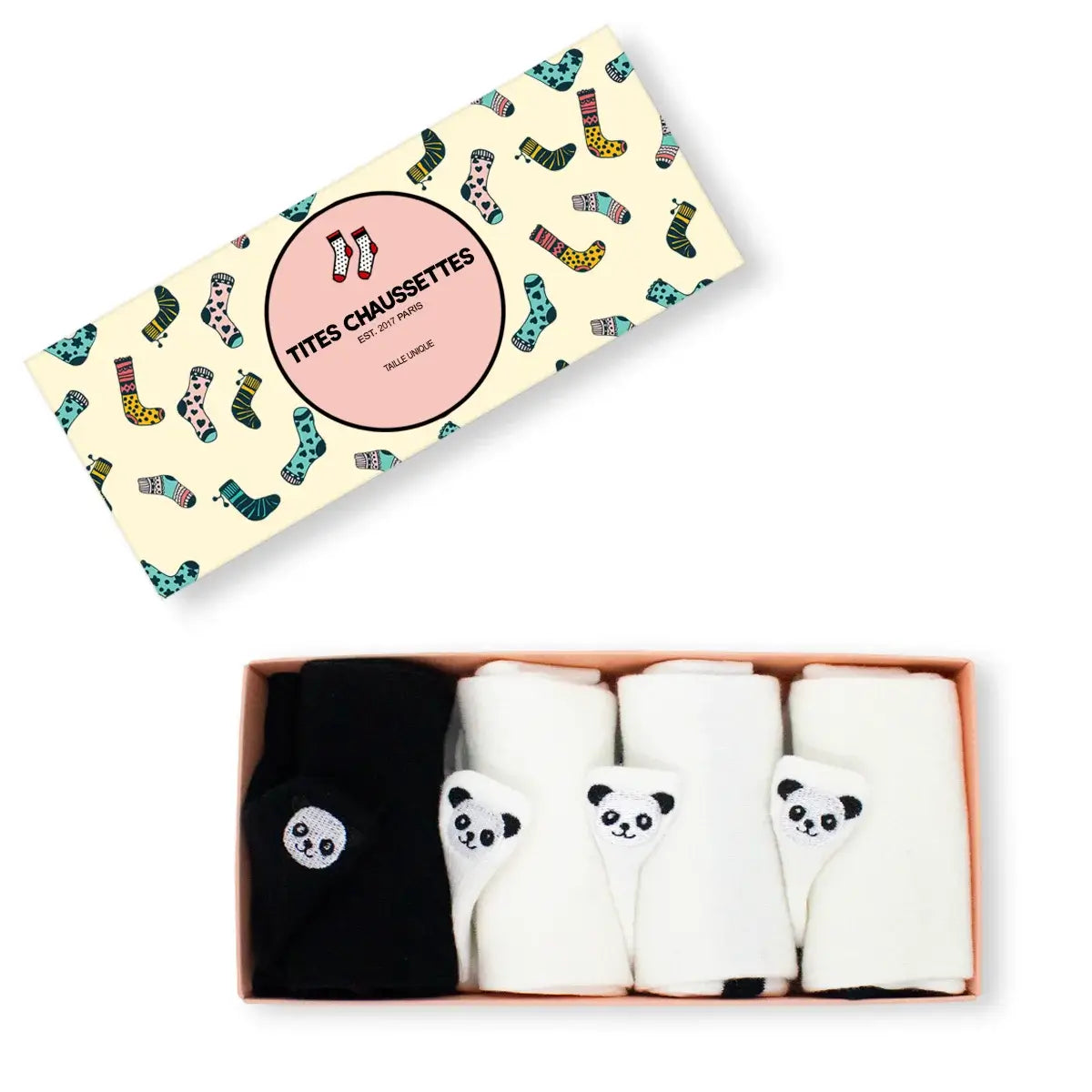 Lot de chaussettes languette, motif panda, coloris blanc et noir