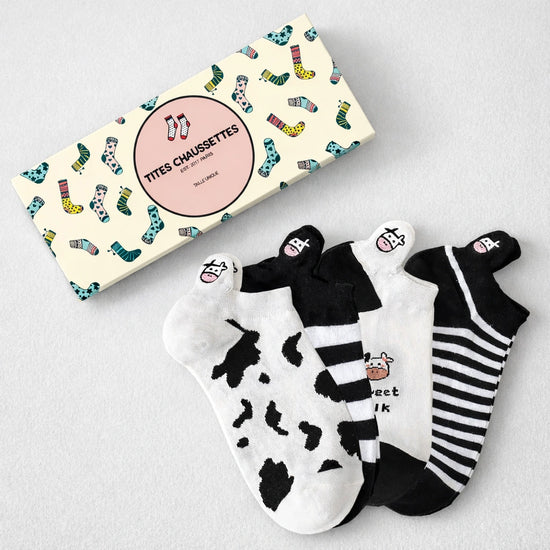 Lot de Chaussettes en coton à languette à motif vaches pour femme | Chaussettes élégantes et confortables | Disponibles en plusieurs couleurs.