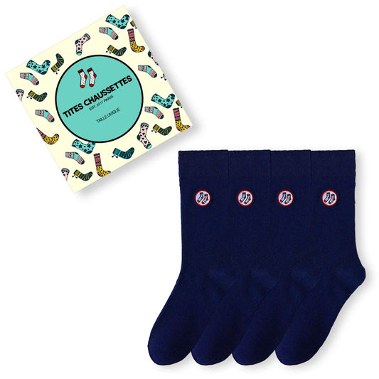Coffret 4 paires de chaussettes longues mixtes en coton doux. Deux tailles, 5 coloris intemporels. Confort, qualité et style TitesChaussettes.