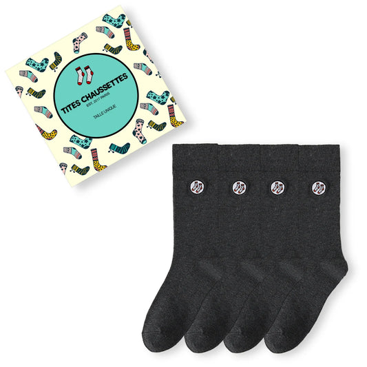 Coffret 4 paires de chaussettes longues mixtes en coton doux. Deux tailles, 5 coloris intemporels. Confort, qualité et style TitesChaussettes.