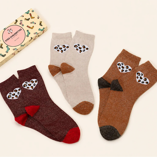 Chaussettes hautes lurex coeur léopard 