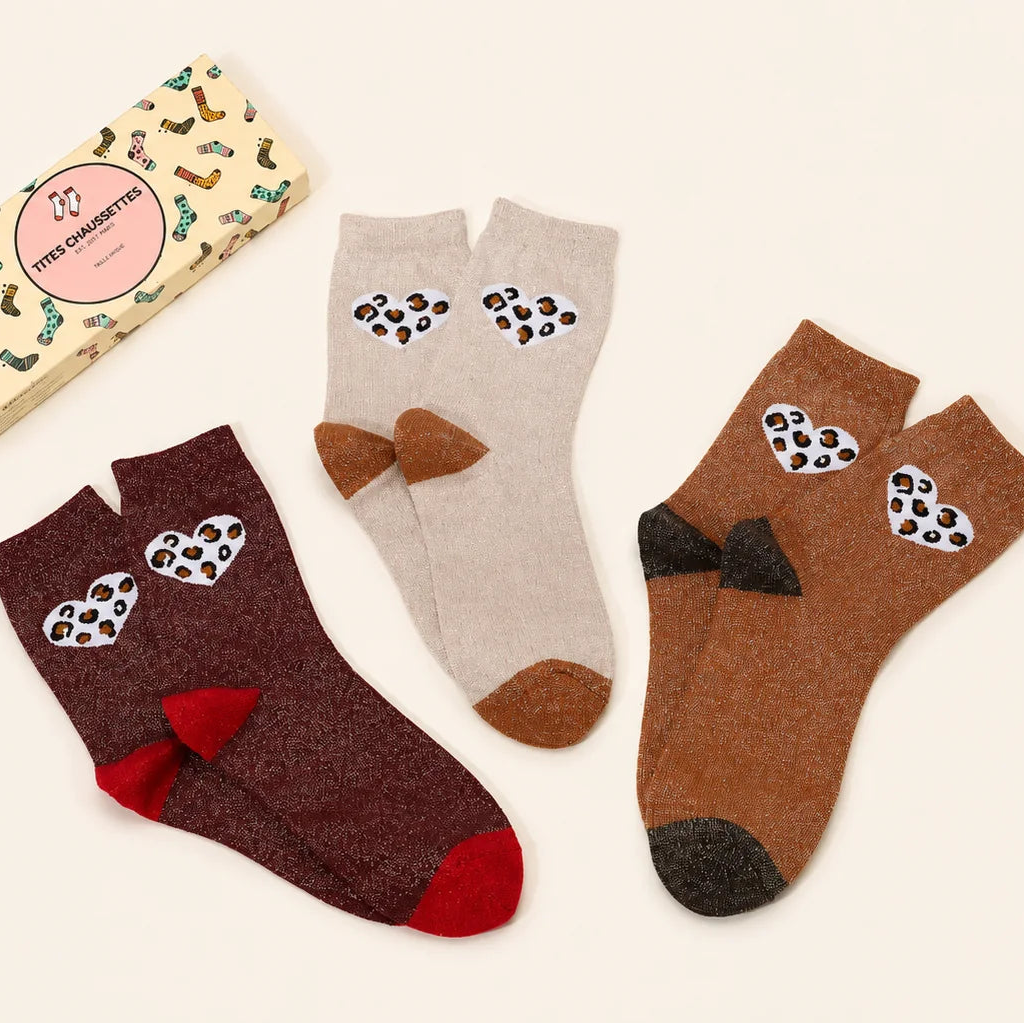 Chaussettes hautes lurex coeur léopard 