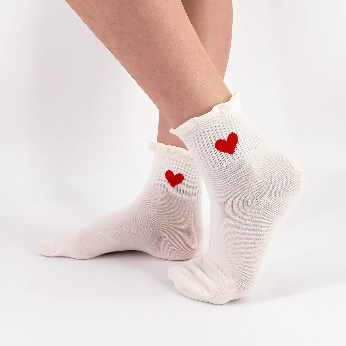 Lot de 5 chaussettes hautes avec cœur brodé et bord dentelle