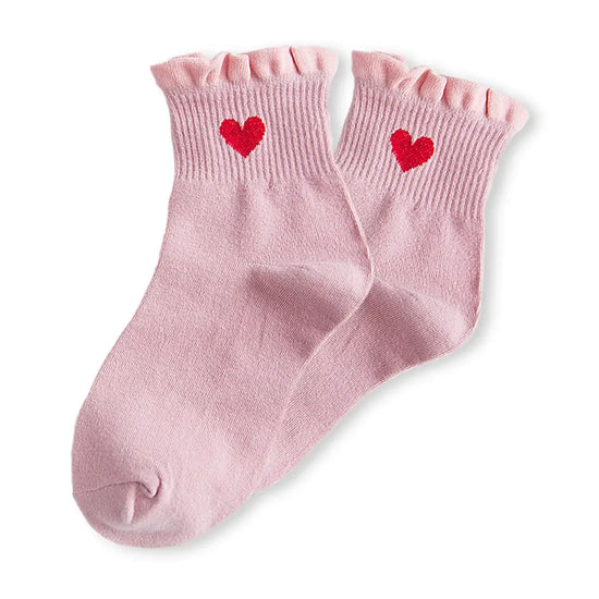 Lot de 5 chaussettes hautes avec cœur brodé et bord dentelle