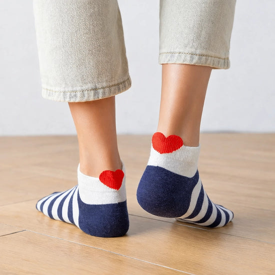 Lot de 5 socquettes avec languette cœur protectrice et motifs marins