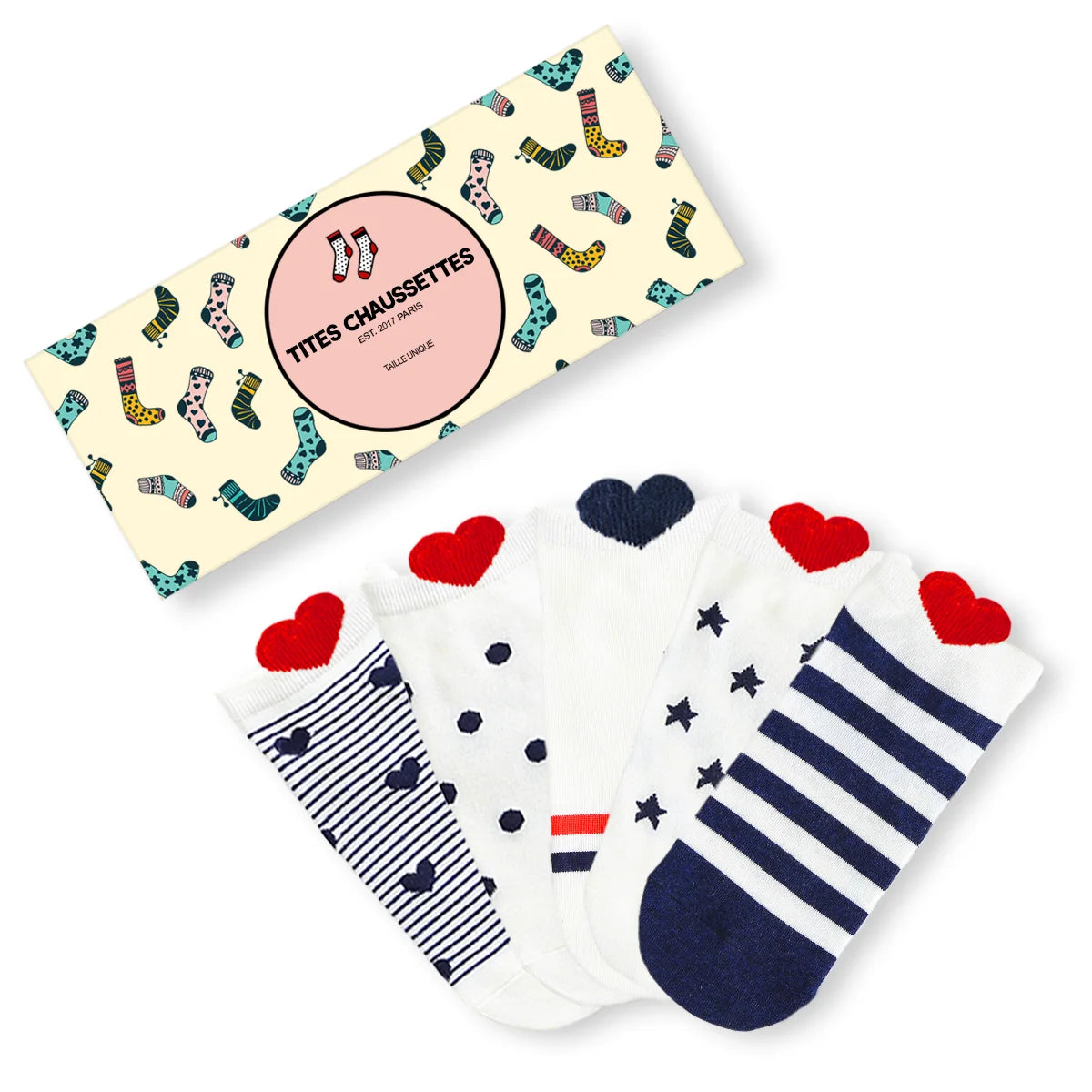 Lot de 5 socquettes avec languette cœur protectrice et motifs marins